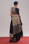 Shop_Urvashi Kaur_Black Brocade, Silk Foil Printing, Echo Block Printed Pleated Shift Dress _at_Aza_Fashions