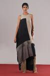 Buy_Urvashi Kaur_Black Silk Embroidery Round Neck Michi Asymmetric Tunic _at_Aza_Fashions