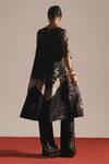 Shop_Urvashi Kaur_Black Brocade, Silk Metallic Thread, Foil Printing Suki A-line Midi Dress _at_Aza_Fashions
