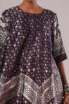 Buy_Urvashi Kaur_Purple Brocade, Silk Zari Round Neck Suki Geometric Pattern A-line Midi Dress _Online_at_Aza_Fashions