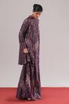 Buy_Urvashi Kaur_Purple Brocade, Silk Sequins Collared, Button-down Neck Woven Tunic _at_Aza_Fashions