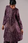 Urvashi Kaur_Purple Brocade, Silk Sequins Collared, Button-down Neck Woven Tunic _Online_at_Aza_Fashions