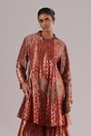 Urvashi Kaur_Red Brocade, Silk Zari Collared Woven Tunic _Online_at_Aza_Fashions