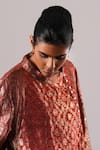 Urvashi Kaur_Red Brocade, Silk Zari Collared Woven Tunic _at_Aza_Fashions