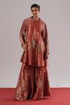 Buy_Urvashi Kaur_Red Brocade, Silk Zari, Embroidery Suki Woven Gharara _at_Aza_Fashions