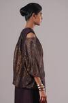 Urvashi Kaur_Purple Tissue, Silk Metallic Thread Crew Neck Sei Handwoven Asymmetric Top _Online_at_Aza_Fashions