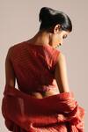 Shop_Urvashi Kaur_Red Brocade, Silk, Tissue V-neck Ichi Leheriya Woven Crop Top _at_Aza_Fashions