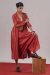 Buy_Urvashi Kaur_Red Tissue, Silk Denote Handwoven Draped Pant _at_Aza_Fashions