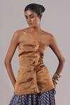 Buy_Urvashi Kaur_Gold Tissue, Silk Bandeau Neck Hila Handwoven Structured Corset _at_Aza_Fashions