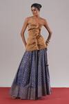 Buy_Urvashi Kaur_Blue Cotton, Silk Dawn Chevron Pattern Lehenga _at_Aza_Fashions