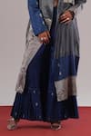 Urvashi Kaur_Blue Silk, Brocade Aster Pleated Flared Pant _Online_at_Aza_Fashions