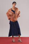 Buy_Urvashi Kaur_Orange Tissue, Silk High Neck Klara Striped Pattern Oversized Hoodie Jacket _at_Aza_Fashions