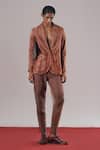 Buy_Urvashi Kaur_Orange Tissue, Silk Sleet Striped Pattern Single Breasted Blazer _at_Aza_Fashions