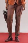 Shop_Urvashi Kaur_Brown Kota Doria, Chanderi Silk Confluence Zari Woven Pant _at_Aza_Fashions