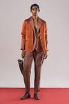 Buy_Urvashi Kaur_Orange Tissue, Silk Dash Handwoven Striped Blazer _at_Aza_Fashions