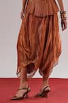 Buy_Urvashi Kaur_Orange Tissue, Silk Draped Thin Stripe Lounge Pant _Online_at_Aza_Fashions