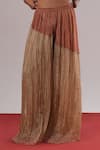 Urvashi Kaur_Orange Kota Doria, Silk Color Block Pleated Pant _Online_at_Aza_Fashions