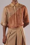 Buy_Urvashi Kaur_Orange Kota Doria, Silk Opaco Color Block Handwoven Shirt _Online_at_Aza_Fashions