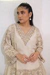Buy_Label Deepshika Agarwal_Ivory Tissue Embroidery, Sequins V-neck Hand Kurta And Dhoti Pant Set _Online_at_Aza_Fashions