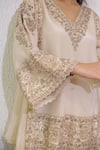 Shop_Label Deepshika Agarwal_Ivory Tissue Embroidery, Sequins V-neck Hand Kurta And Dhoti Pant Set _Online_at_Aza_Fashions