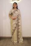 Buy_Label Deepshika Agarwal_Ivory Tissue Embroidery Sweetheart Neck Hand Saree With Blouse _at_Aza_Fashions