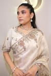 Buy_Label Deepshika Agarwal_Ivory Tissue Embroidery Sweetheart Neck Hand Saree With Blouse _Online_at_Aza_Fashions