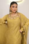 Label Deepshika Agarwal_Yellow Tissue Embroidery, Tassels, Zari Round Neck Hand Kurta Palazzo Set _Online_at_Aza_Fashions
