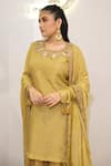 Buy_Label Deepshika Agarwal_Yellow Tissue Embroidery, Tassels, Zari Round Neck Hand Kurta Palazzo Set _Online_at_Aza_Fashions