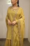Buy_Label Deepshika Agarwal_Yellow Tissue Embroidery, Tassels, Zari Round Neck Hand Kurta Palazzo Set 