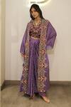Label Deepshika Agarwal_Purple Silk Embroidery, Zari Open Neck, Hand Cape Skirt Set _Online_at_Aza_Fashions