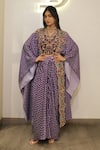 Buy_Label Deepshika Agarwal_Purple Silk Embroidery, Zari Open Neck, Hand Cape Skirt Set _at_Aza_Fashions