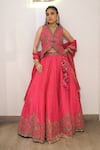 Shop_Label Deepshika Agarwal_Pink Bemberg, Silk Embroidery, Sequins, Metallic Hand Koti Blouse Lehenga Set _at_Aza_Fashions
