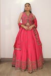 Buy_Label Deepshika Agarwal_Pink Bemberg, Silk Embroidery, Sequins, Metallic Hand Koti Blouse Lehenga Set _at_Aza_Fashions