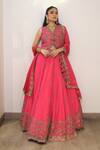 Label Deepshika Agarwal_Pink Bemberg, Silk Embroidery, Sequins, Metallic Hand Koti Blouse Lehenga Set _at_Aza_Fashions
