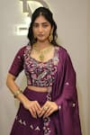 Buy_Label Deepshika Agarwal_Purple Silk Embroidery Scoop Neck Hand Cutwork Lehenga Set _Online_at_Aza_Fashions
