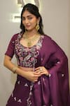 Shop_Label Deepshika Agarwal_Purple Silk Embroidery Scoop Neck Hand Cutwork Lehenga Set _Online_at_Aza_Fashions