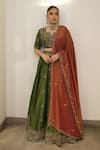Shop_Label Deepshika Agarwal_Green Tissue Embroidery, Zari Sweetheart Neck Hand Lehenga Blouse Set _at_Aza_Fashions