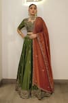 Buy_Label Deepshika Agarwal_Green Tissue Embroidery, Zari Sweetheart Neck Hand Lehenga Blouse Set _at_Aza_Fashions