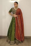 Shop_Label Deepshika Agarwal_Green Tissue Embroidery, Zari Sweetheart Neck Hand Lehenga Blouse Set _Online_at_Aza_Fashions
