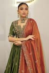 Label Deepshika Agarwal_Green Tissue Embroidery, Zari Sweetheart Neck Hand Lehenga Blouse Set _at_Aza_Fashions