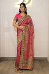 Buy_Label Deepshika Agarwal_Pink Silk Embroidery Round Neck Scallop Border Saree With Blouse _at_Aza_Fashions