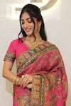 Buy_Label Deepshika Agarwal_Pink Silk Embroidery Round Neck Scallop Border Saree With Blouse _Online_at_Aza_Fashions