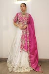 Shop_Label Deepshika Agarwal_Pink Silk Embroidery, Zari, Sequins V-neck Hand Lehenga Set _Online_at_Aza_Fashions