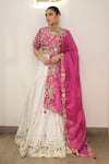 Shop_Label Deepshika Agarwal_Pink Silk Embroidery, Zari, Sequins V-neck Hand Lehenga Set _at_Aza_Fashions