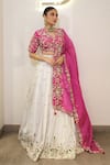 Label Deepshika Agarwal_Pink Silk Embroidery, Zari, Sequins V-neck Hand Lehenga Set _at_Aza_Fashions