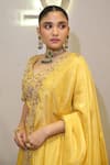 Shop Label Deepshika Agarwal Yellow Tissue Zari, Embroidery V-neck Zardosi Hand Lehenga Set Online at Aza Fashions Shop_Label Deepshika Agarwal_Yellow Tissue Zari, Embroidery V-neck Zardosi Hand Lehenga Set _Online_at_Aza_Fashions
