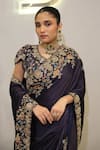 Buy_Label Deepshika Agarwal_Navy Modal, Satin Zari, Embroidery V-neck Zardozi Hand Saree And Blouse _Online_at_Aza_Fashions