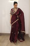 Shop_Label Deepshika Agarwal_Maroon Tissue Zari, Embroidery Floral Saree With Blouse _at_Aza_Fashions