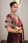 Shop_Label Deepshika Agarwal_Maroon Tissue Zari, Embroidery Floral Saree With Blouse _Online_at_Aza_Fashions