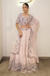 Buy_Label Deepshika Agarwal_Pink Tissue Embroidery Sweetheart Neck Floral Hand Lehenga Set _at_Aza_Fashions